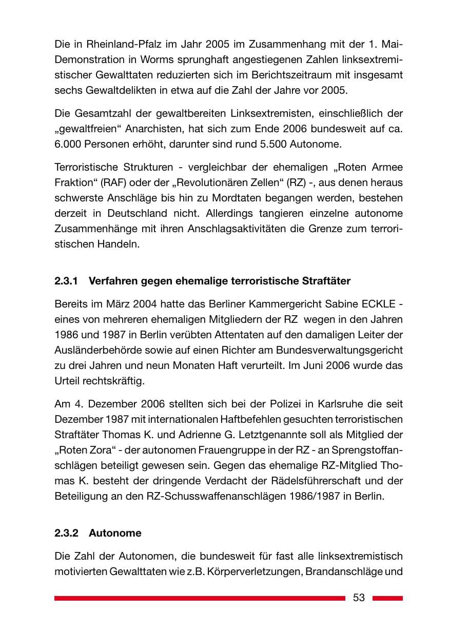 Seite 53 des Verfassungsschutzbericht 2006 Rheinland-Pfalz