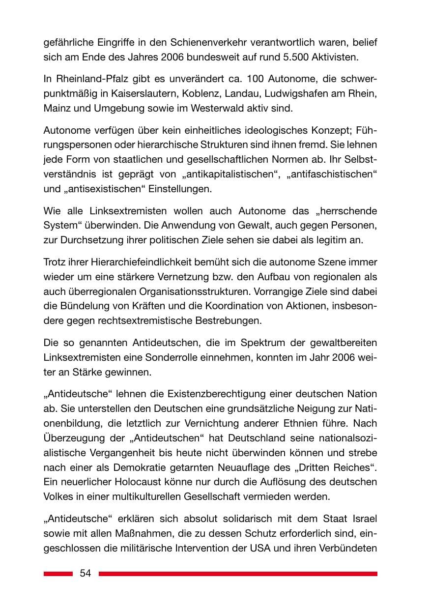 Seite 54 des Verfassungsschutzbericht 2006 Rheinland-Pfalz