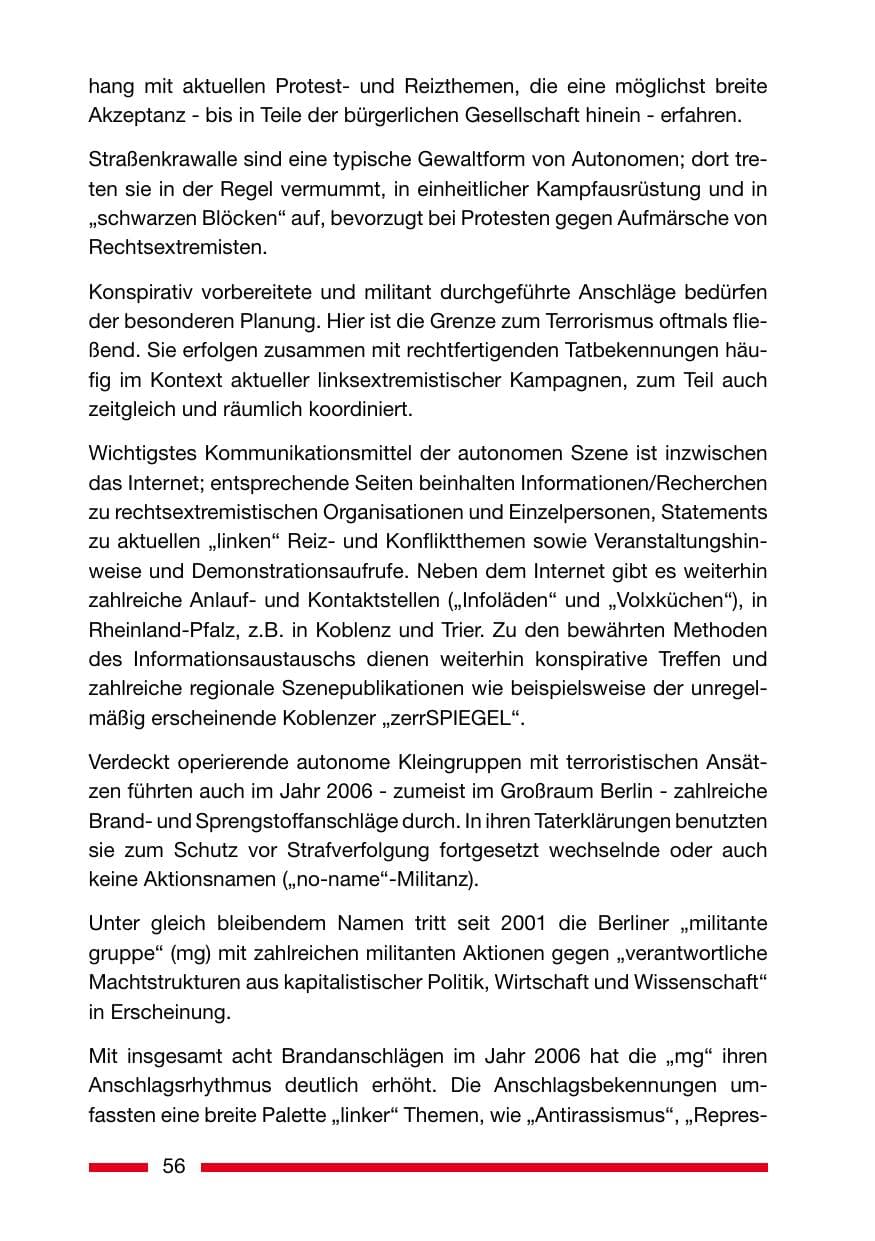 Seite 56 des Verfassungsschutzbericht 2006 Rheinland-Pfalz