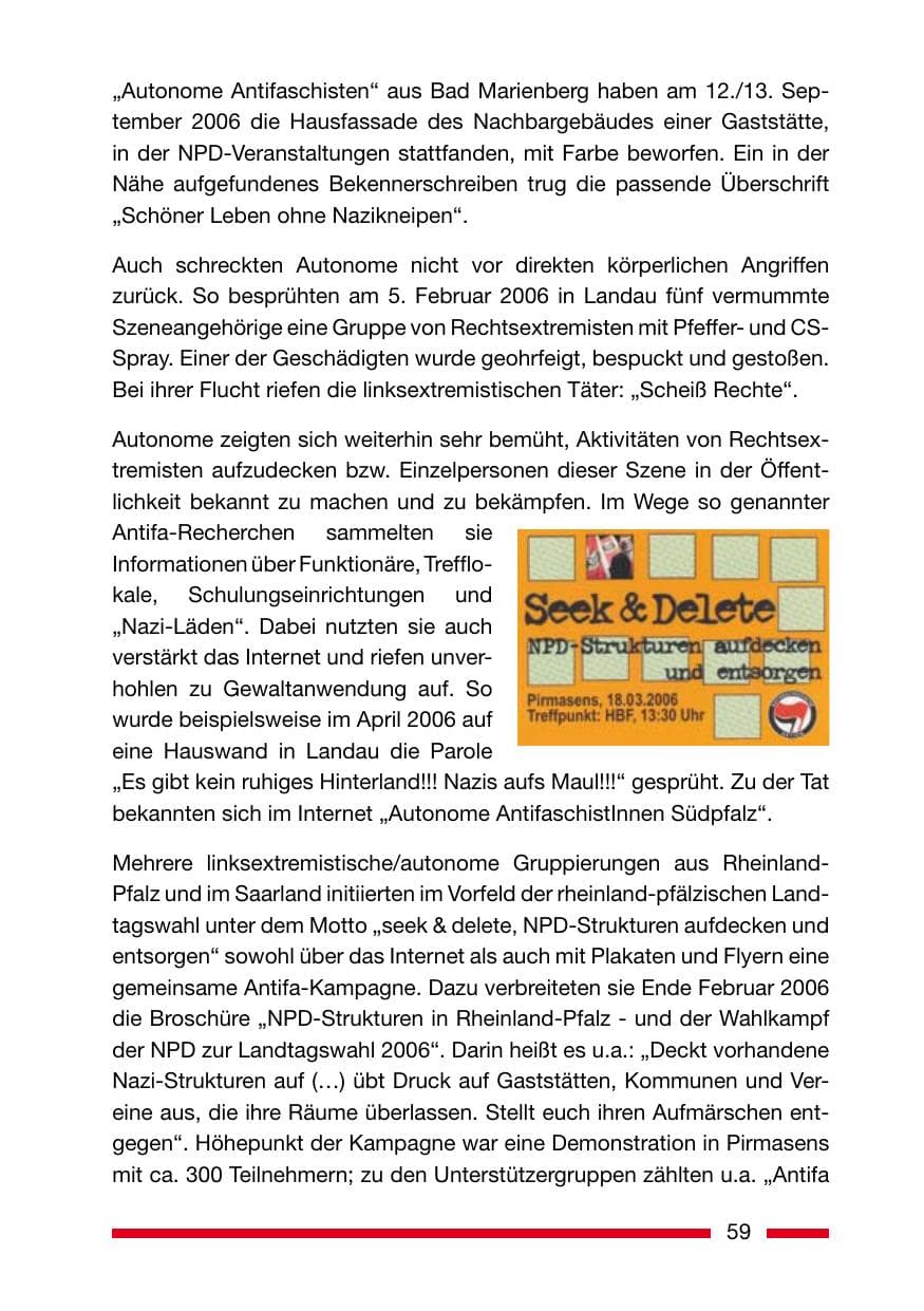 Seite 59 des Verfassungsschutzbericht 2006 Rheinland-Pfalz