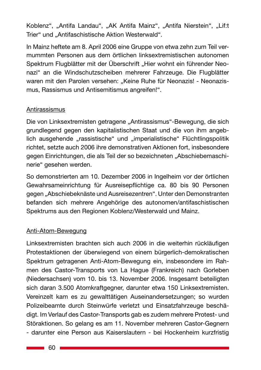 Seite 60 des Verfassungsschutzbericht 2006 Rheinland-Pfalz