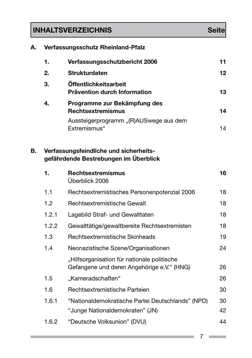 Seite 7 des Verfassungsschutzbericht 2006 Rheinland-Pfalz