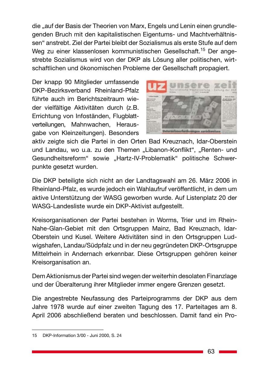 Seite 63 des Verfassungsschutzbericht 2006 Rheinland-Pfalz