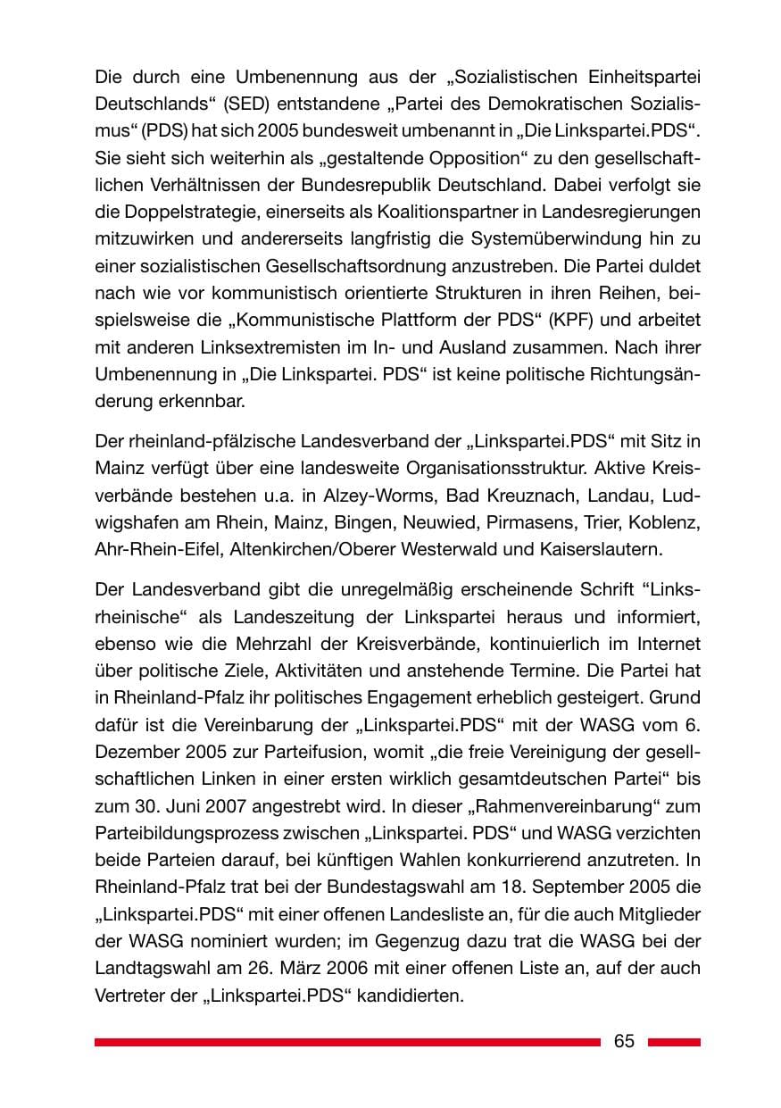 Seite 65 des Verfassungsschutzbericht 2006 Rheinland-Pfalz