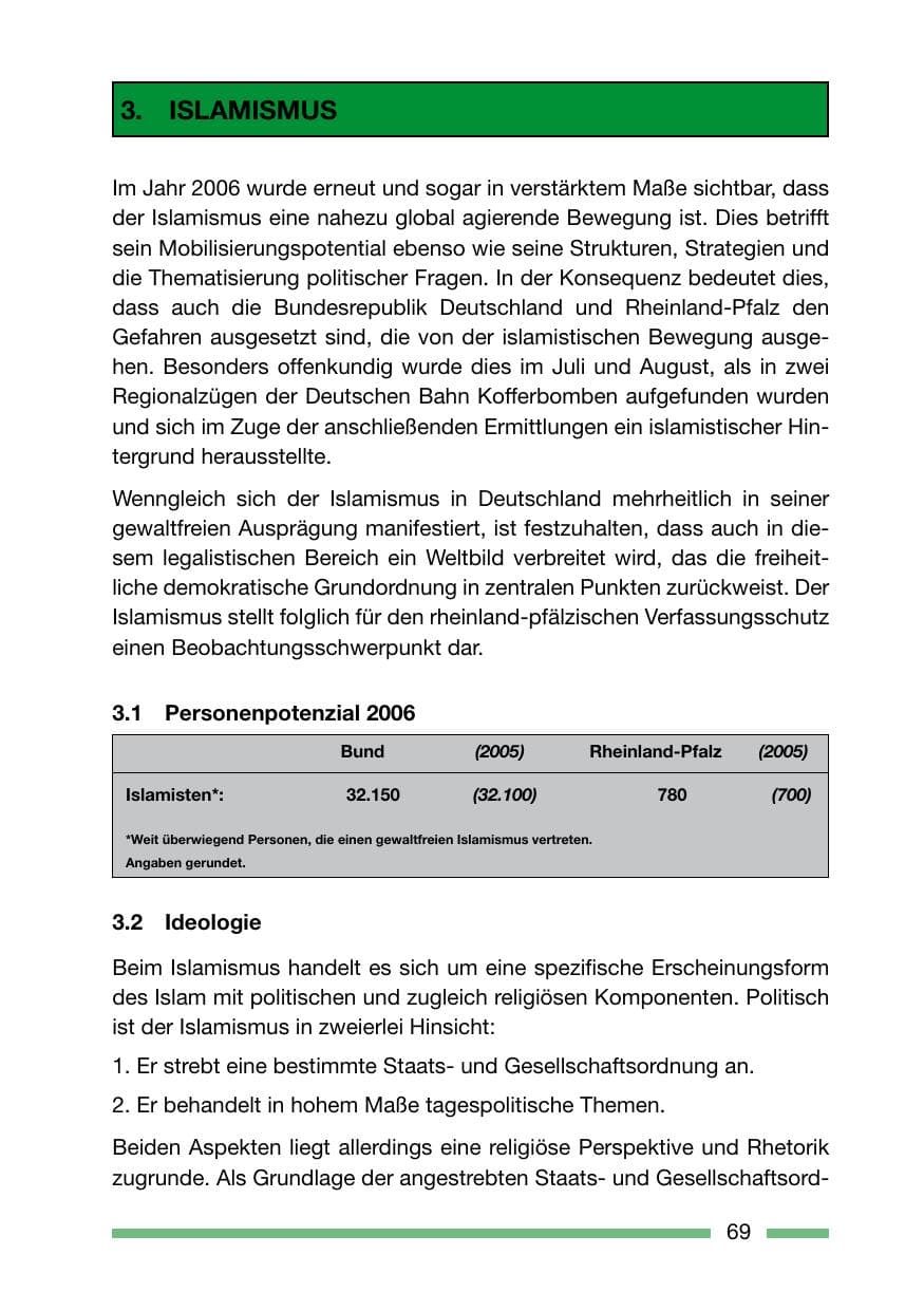 Seite 69 des Verfassungsschutzbericht 2006 Rheinland-Pfalz