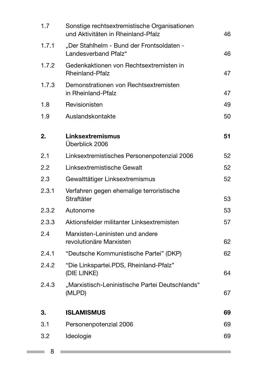 Seite 8 des Verfassungsschutzbericht 2006 Rheinland-Pfalz