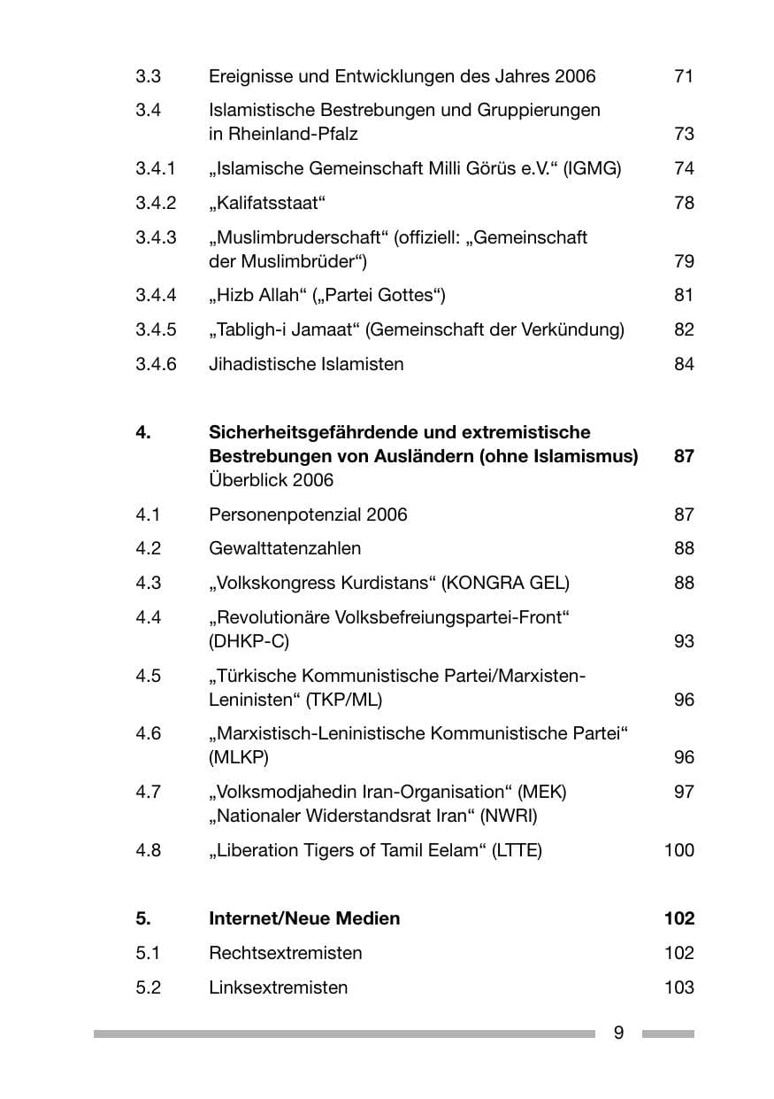 Seite 9 des Verfassungsschutzbericht 2006 Rheinland-Pfalz