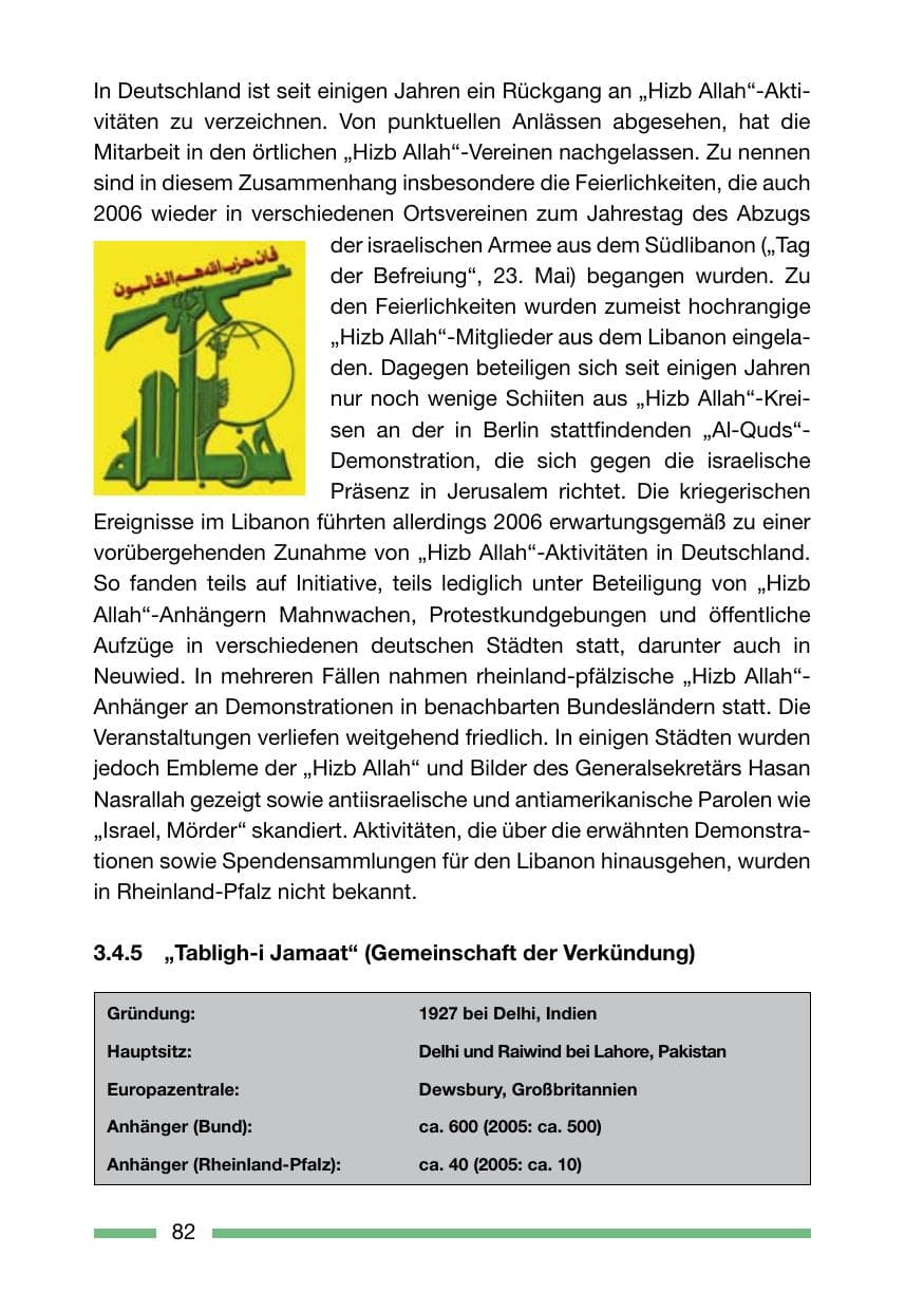 Seite 82 des Verfassungsschutzbericht 2006 Rheinland-Pfalz