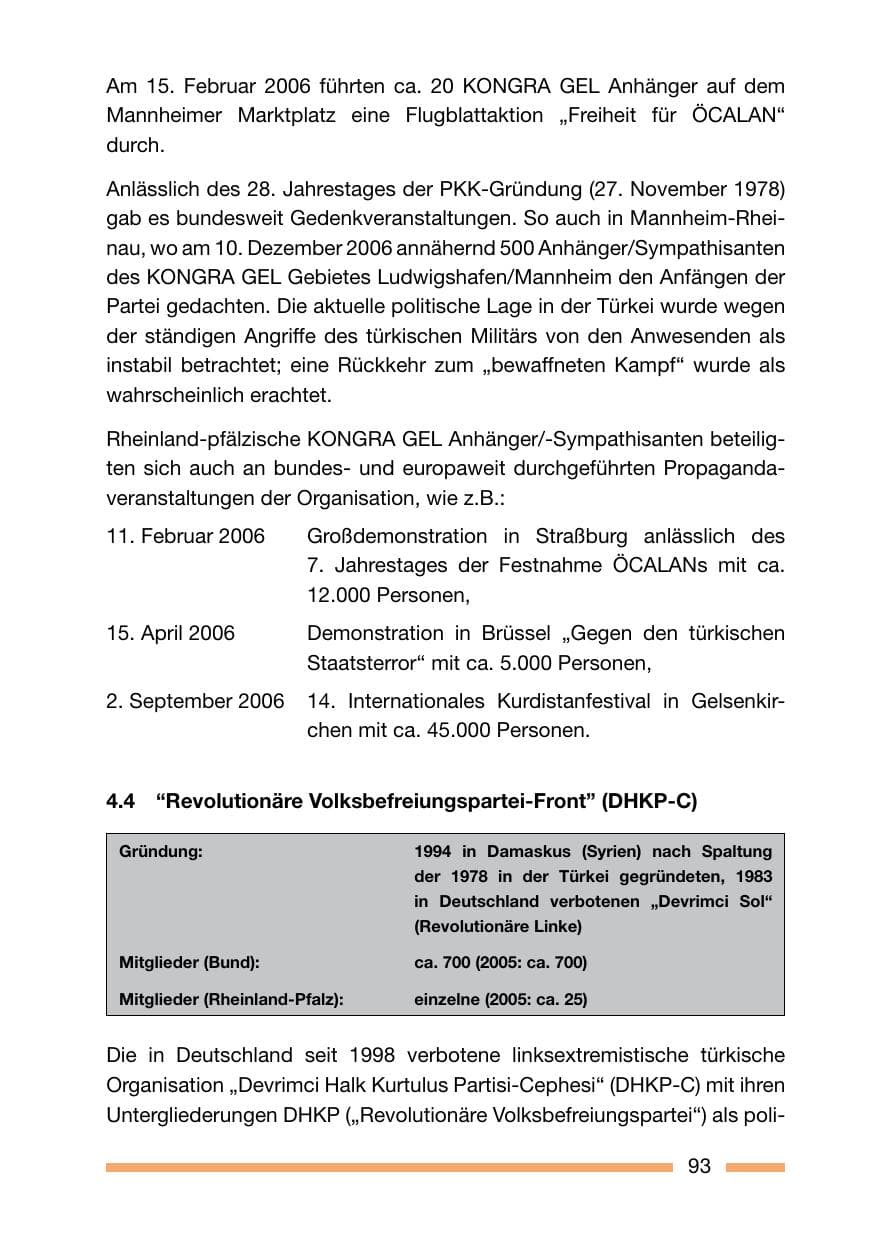 Seite 93 des Verfassungsschutzbericht 2006 Rheinland-Pfalz