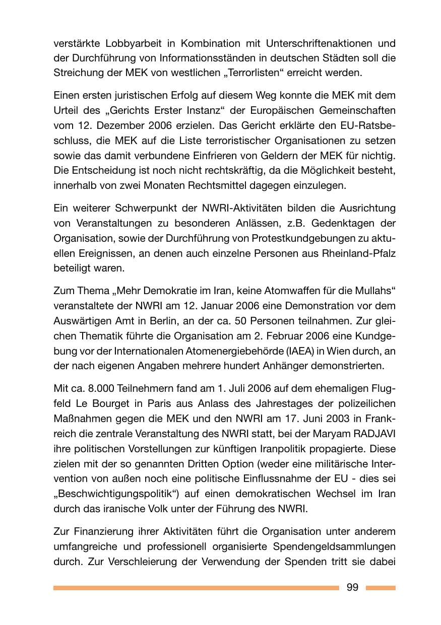 Seite 99 des Verfassungsschutzbericht 2006 Rheinland-Pfalz