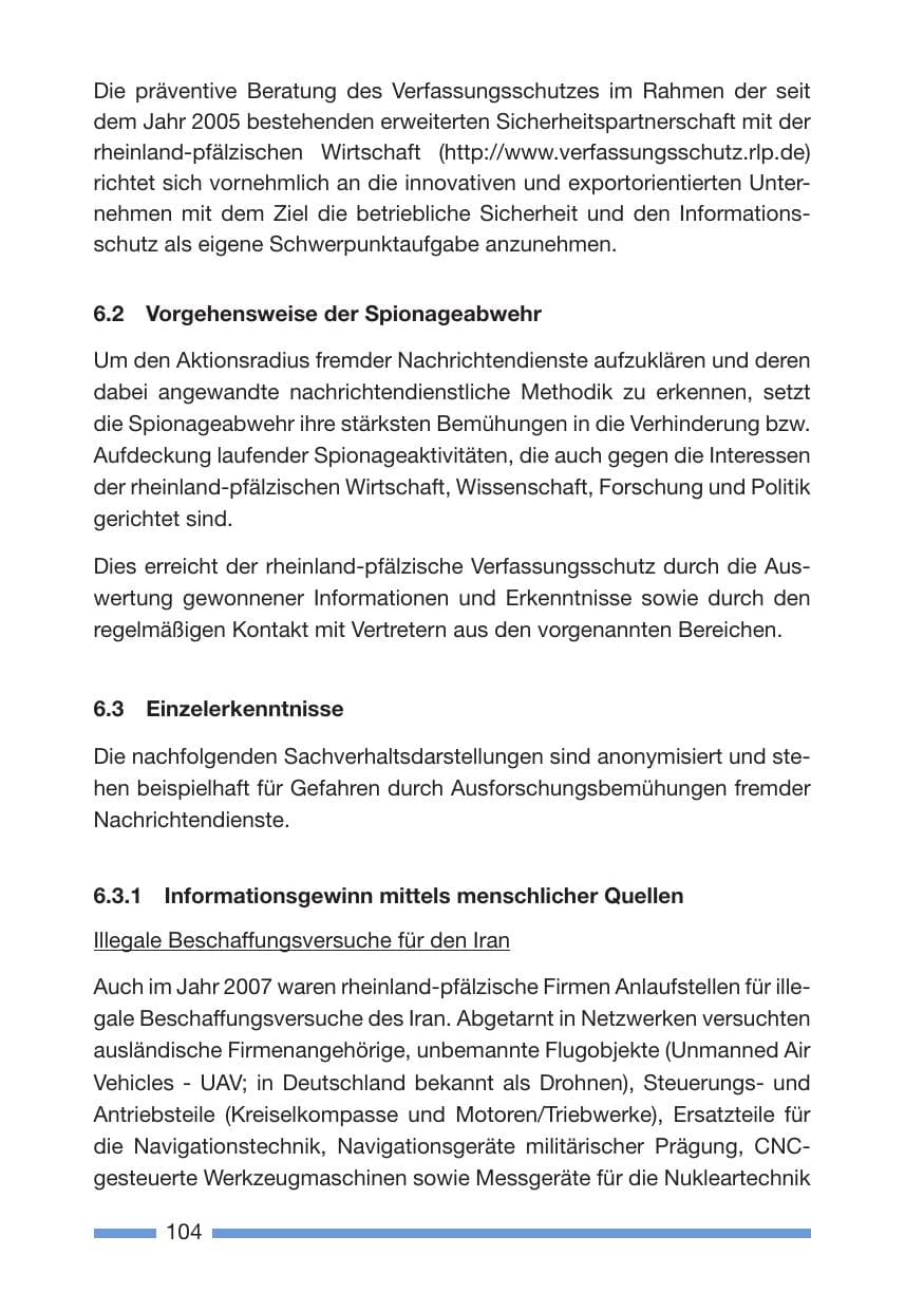 Seite 104 des Verfassungsschutzbericht 2007 Rheinland-Pfalz