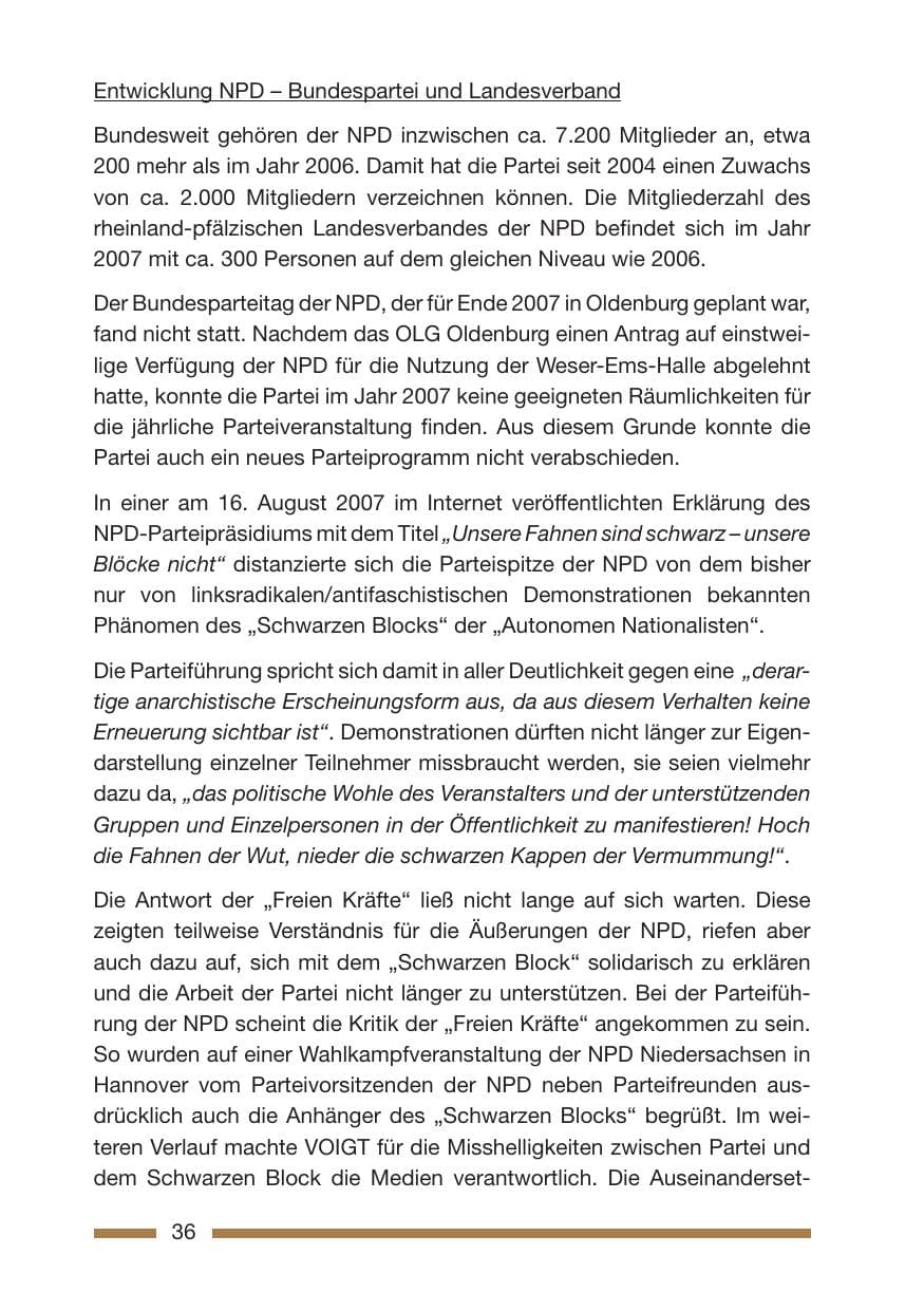 Seite 36 des Verfassungsschutzbericht 2007 Rheinland-Pfalz