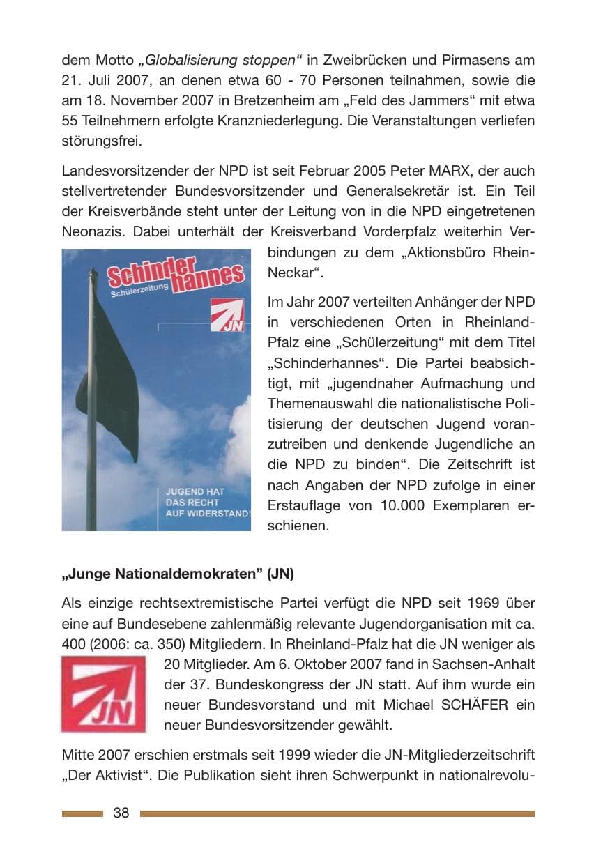 Seite 38 des Verfassungsschutzbericht 2007 Rheinland-Pfalz