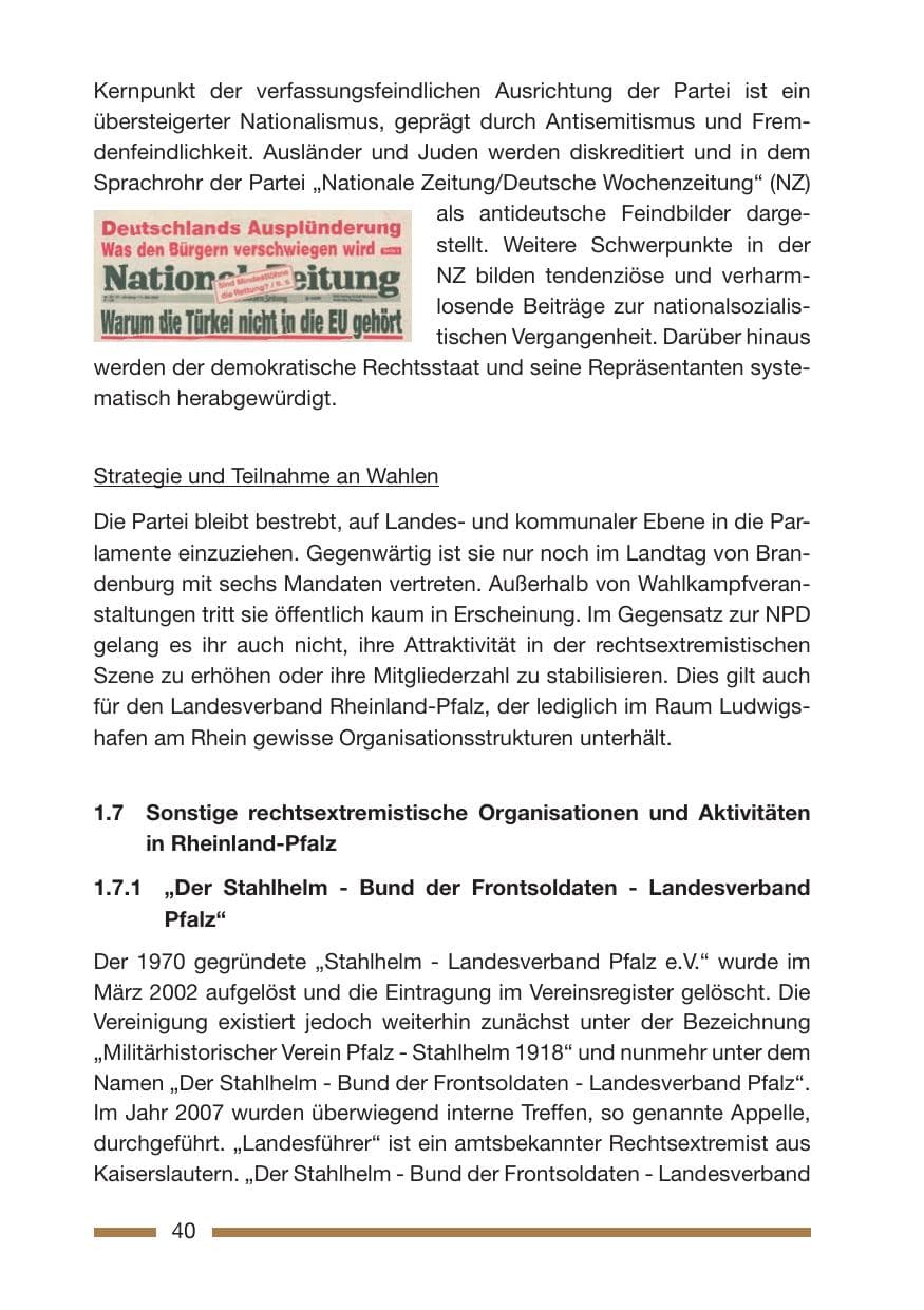 Seite 40 des Verfassungsschutzbericht 2007 Rheinland-Pfalz
