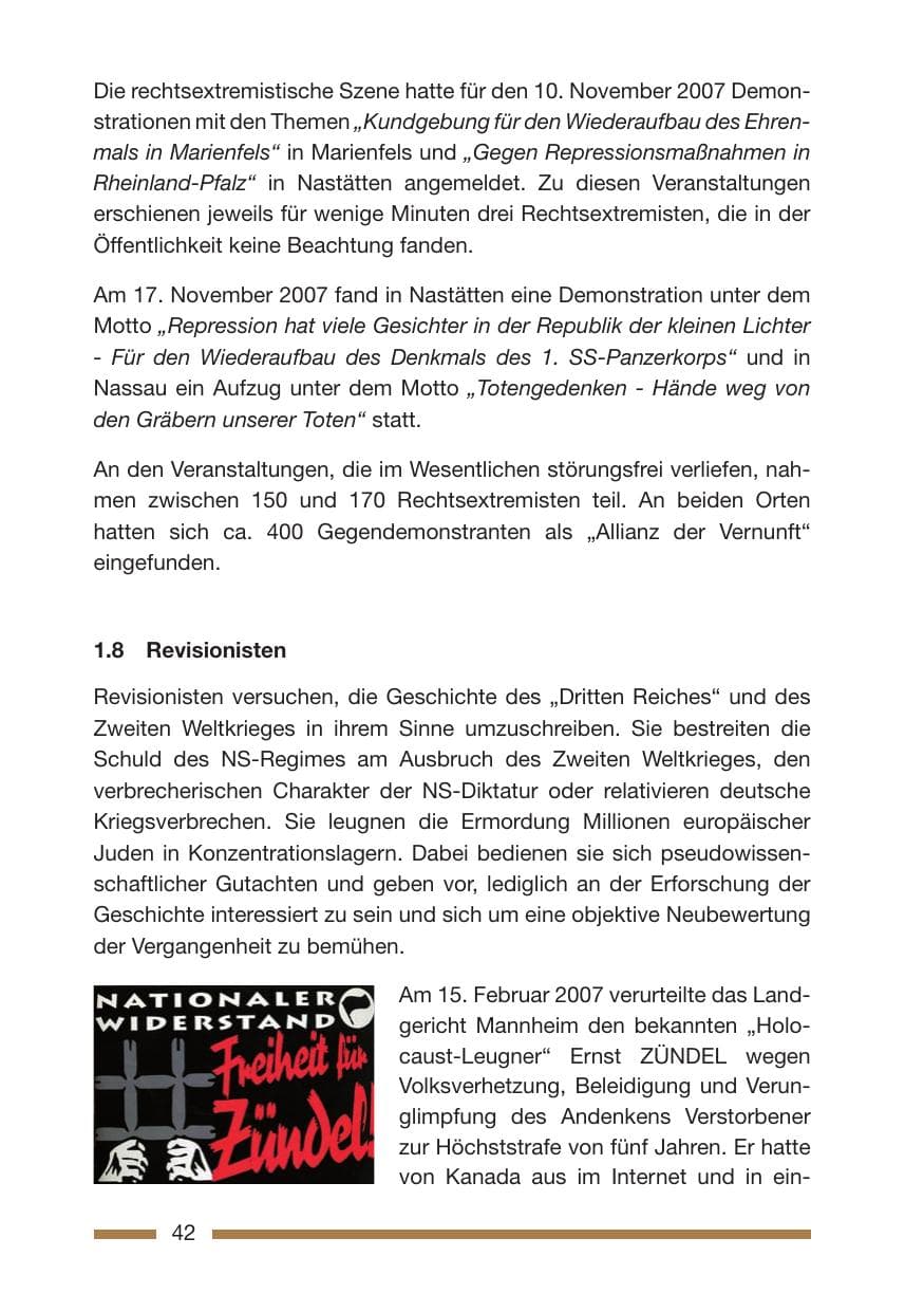 Seite 42 des Verfassungsschutzbericht 2007 Rheinland-Pfalz