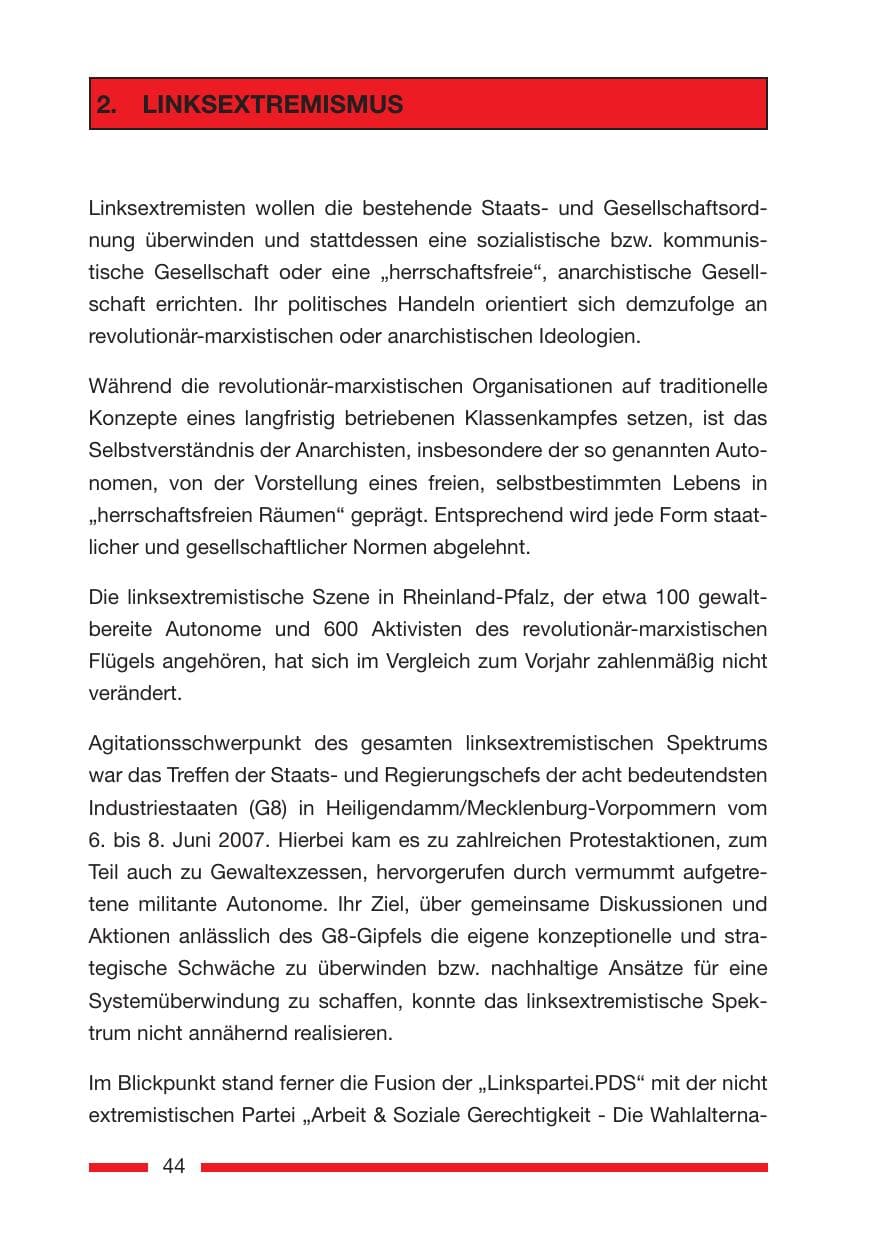 Seite 44 des Verfassungsschutzbericht 2007 Rheinland-Pfalz