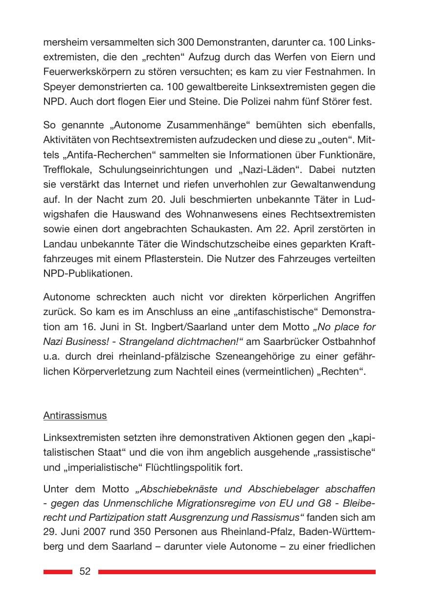 Seite 52 des Verfassungsschutzbericht 2007 Rheinland-Pfalz