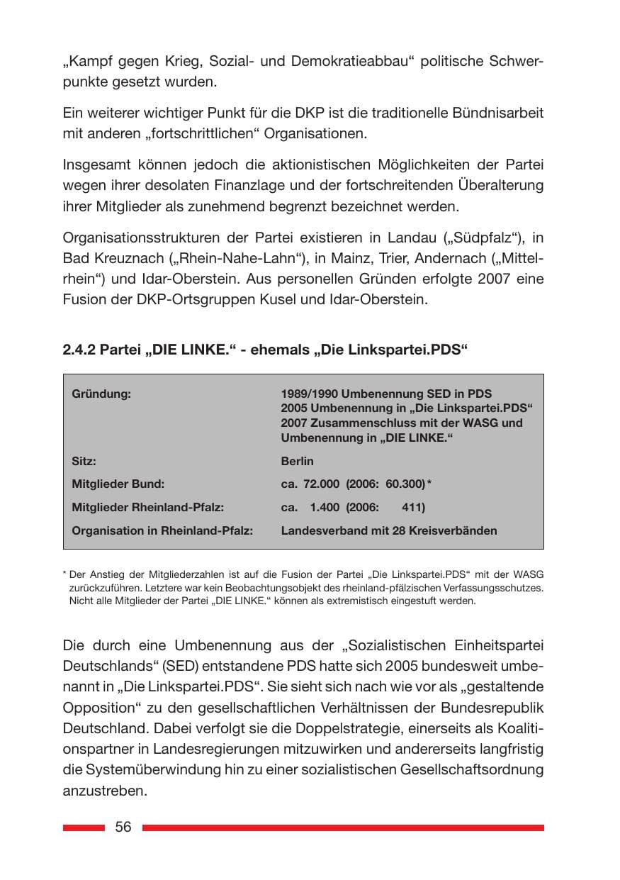 Seite 56 des Verfassungsschutzbericht 2007 Rheinland-Pfalz