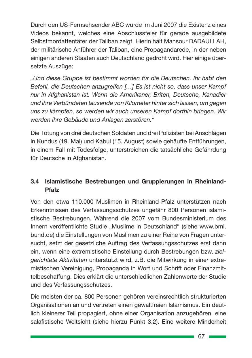 Seite 67 des Verfassungsschutzbericht 2007 Rheinland-Pfalz