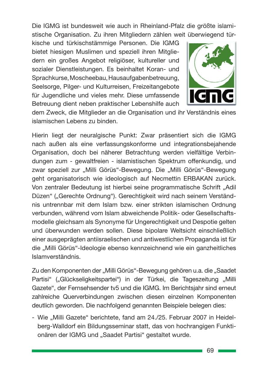 Seite 69 des Verfassungsschutzbericht 2007 Rheinland-Pfalz