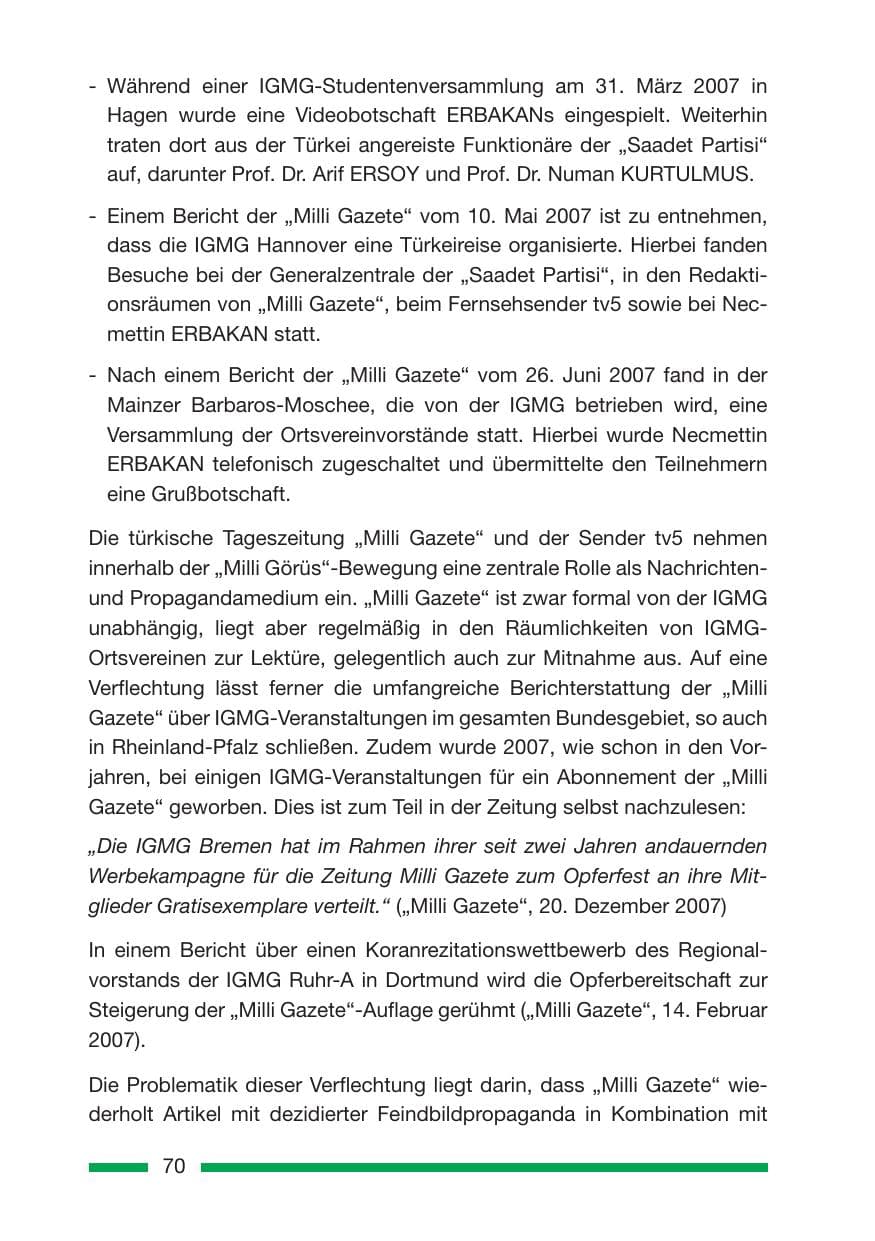 Seite 70 des Verfassungsschutzbericht 2007 Rheinland-Pfalz