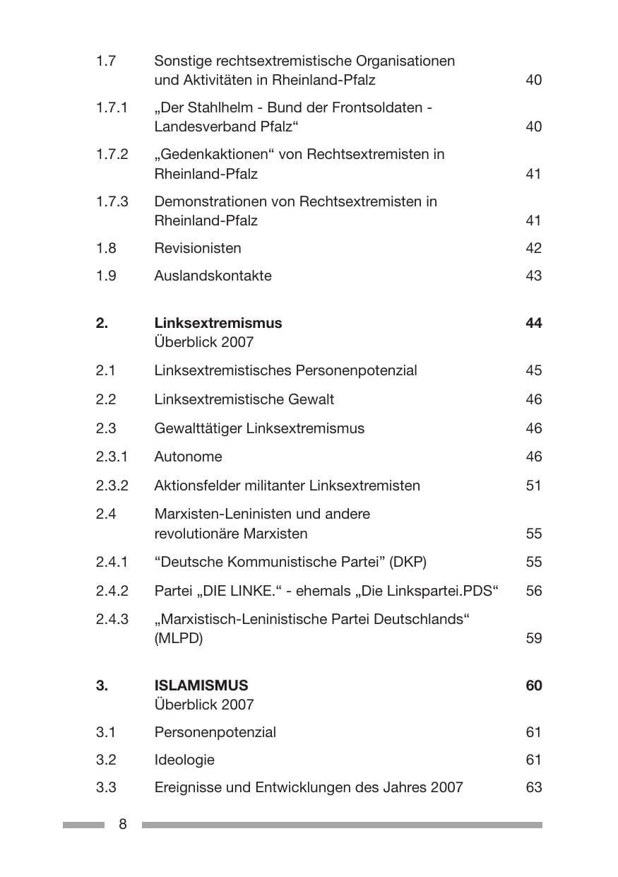 Seite 8 des Verfassungsschutzbericht 2007 Rheinland-Pfalz
