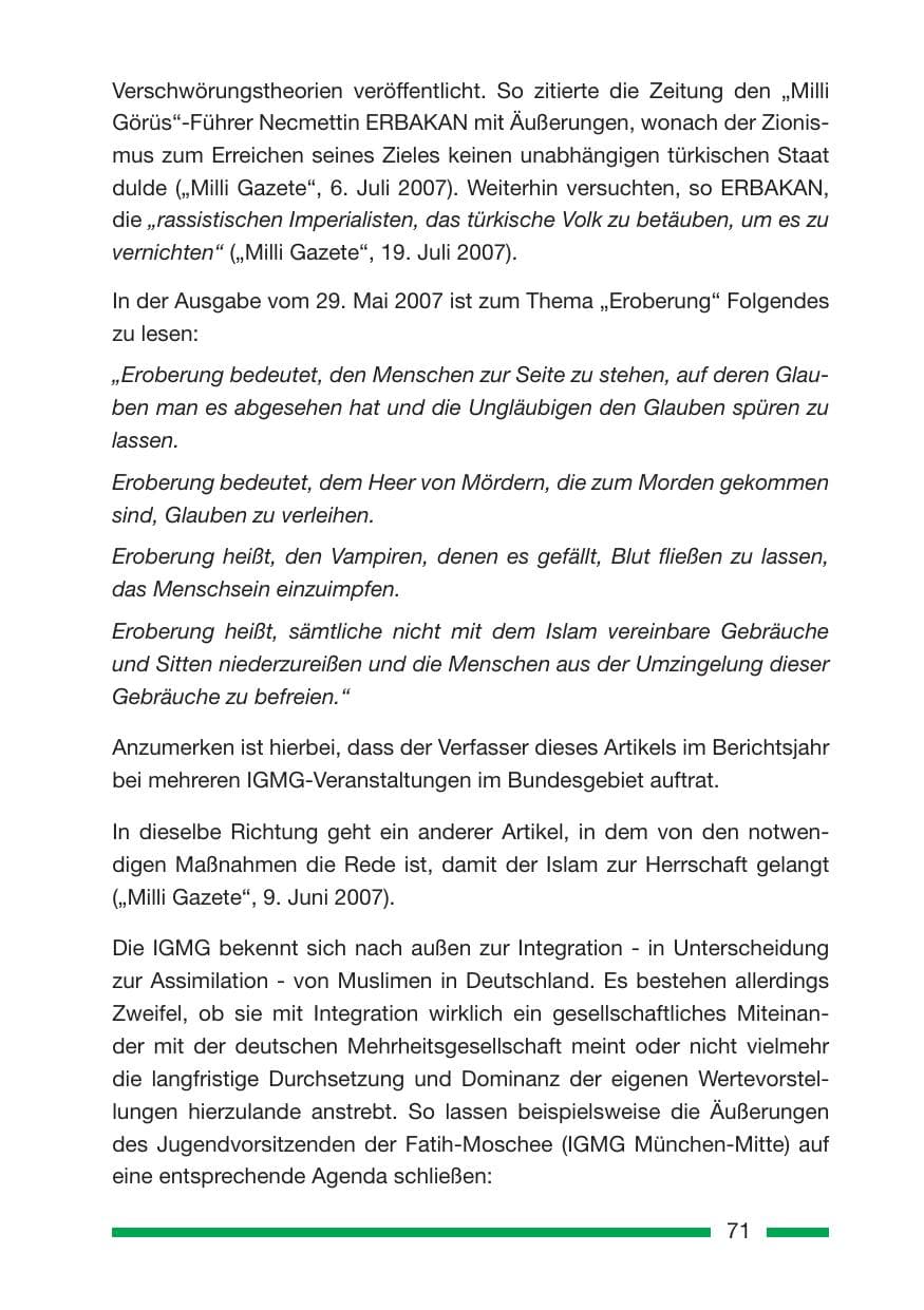 Seite 71 des Verfassungsschutzbericht 2007 Rheinland-Pfalz