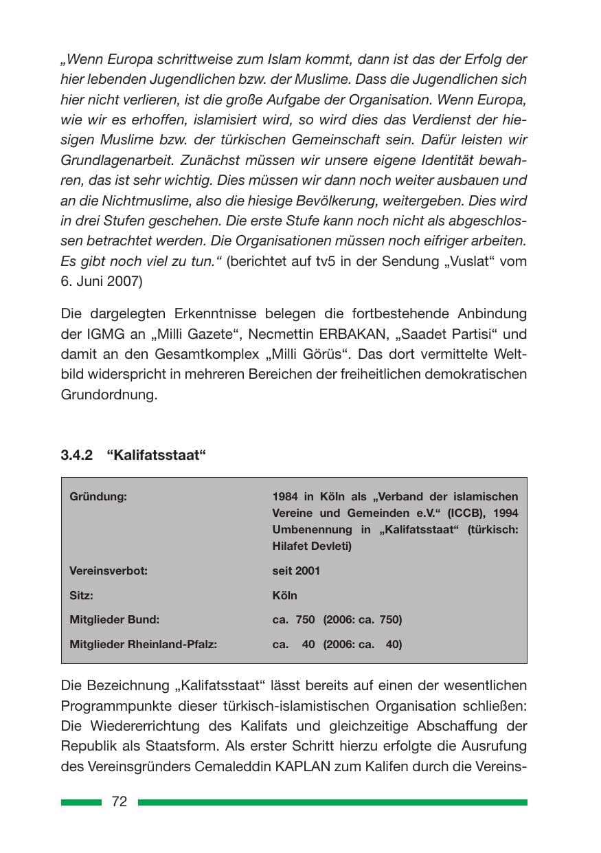Seite 72 des Verfassungsschutzbericht 2007 Rheinland-Pfalz