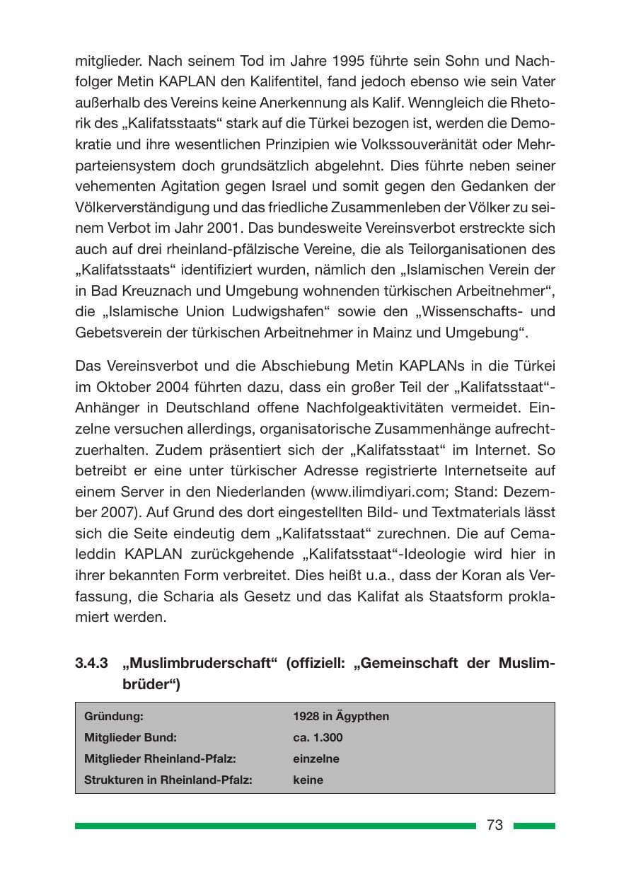 Seite 73 des Verfassungsschutzbericht 2007 Rheinland-Pfalz