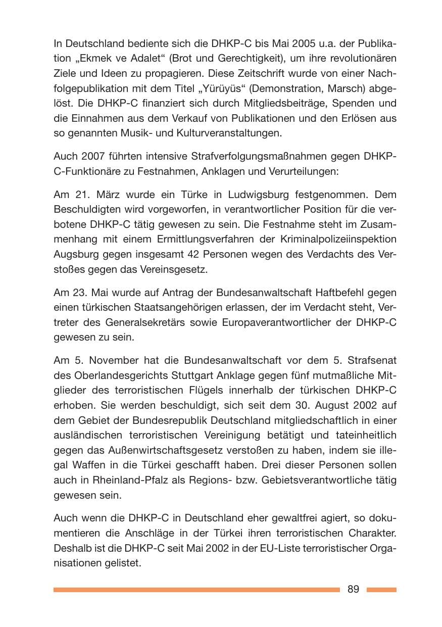 Seite 89 des Verfassungsschutzbericht 2007 Rheinland-Pfalz