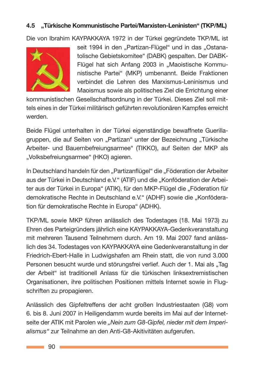 Seite 90 des Verfassungsschutzbericht 2007 Rheinland-Pfalz