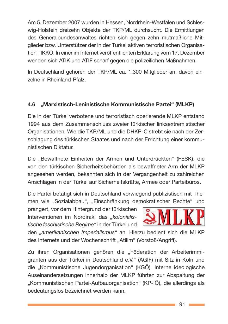 Seite 91 des Verfassungsschutzbericht 2007 Rheinland-Pfalz