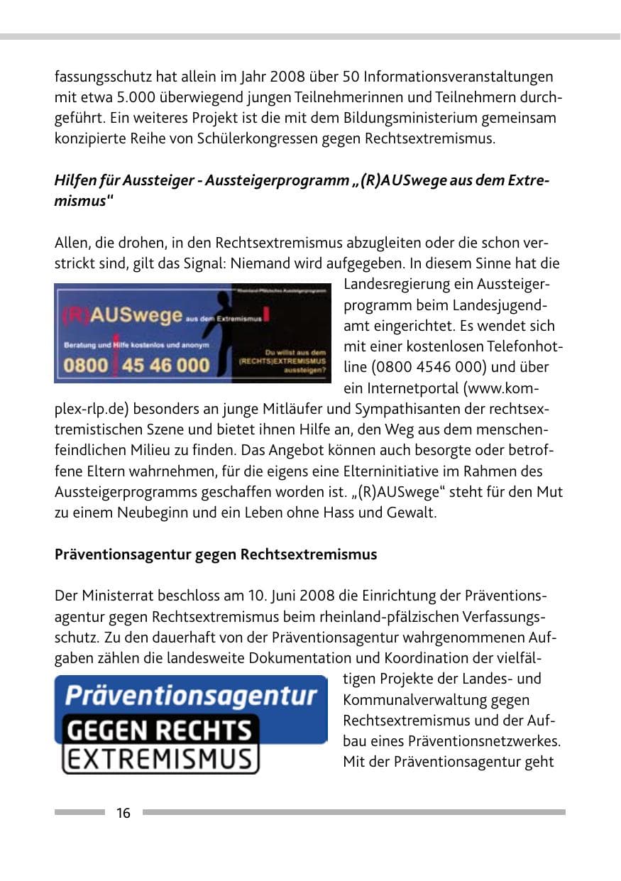 Seite 18 des Verfassungsschutzbericht 2008 Rheinland-Pfalz