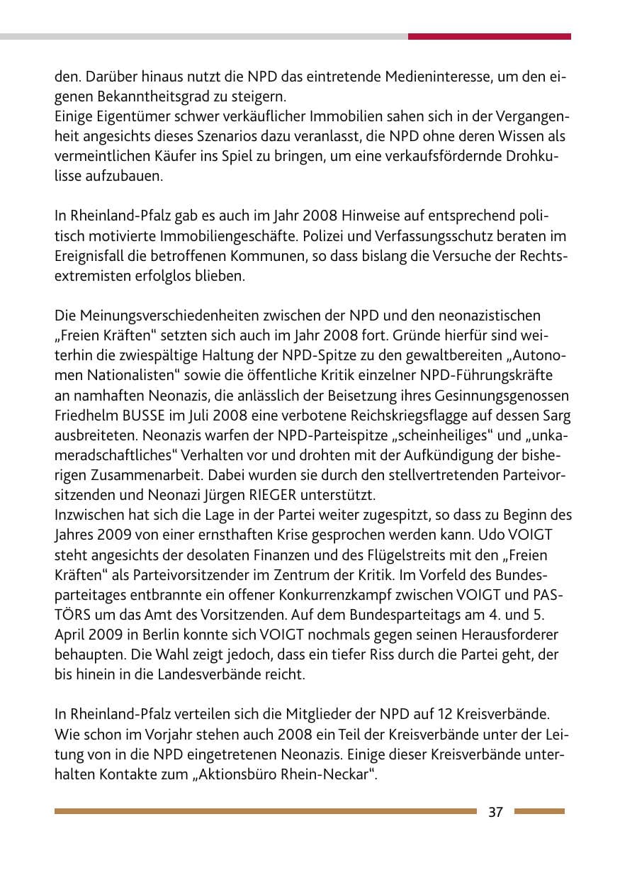 Seite 39 des Verfassungsschutzbericht 2008 Rheinland-Pfalz
