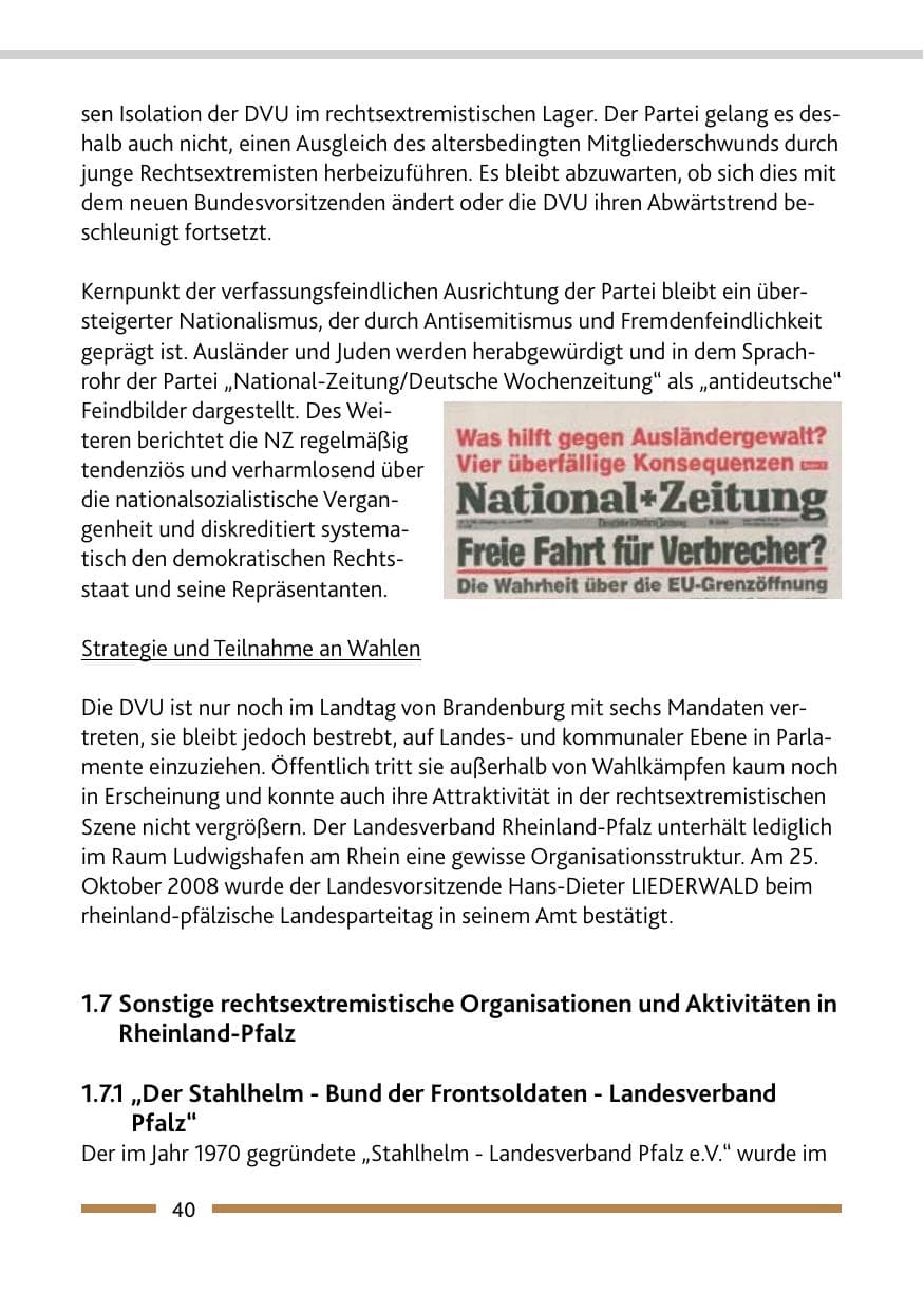 Seite 42 des Verfassungsschutzbericht 2008 Rheinland-Pfalz