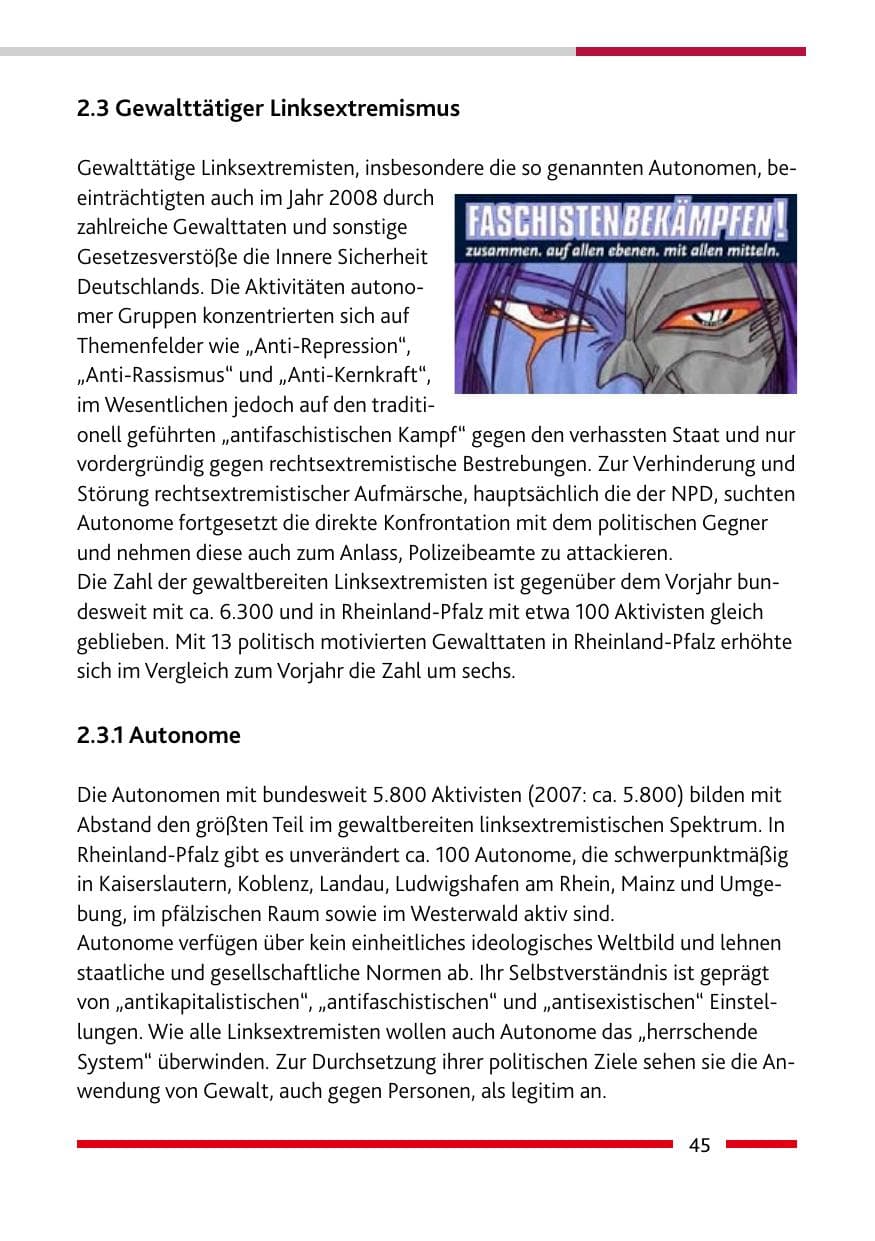 Seite 47 des Verfassungsschutzbericht 2008 Rheinland-Pfalz
