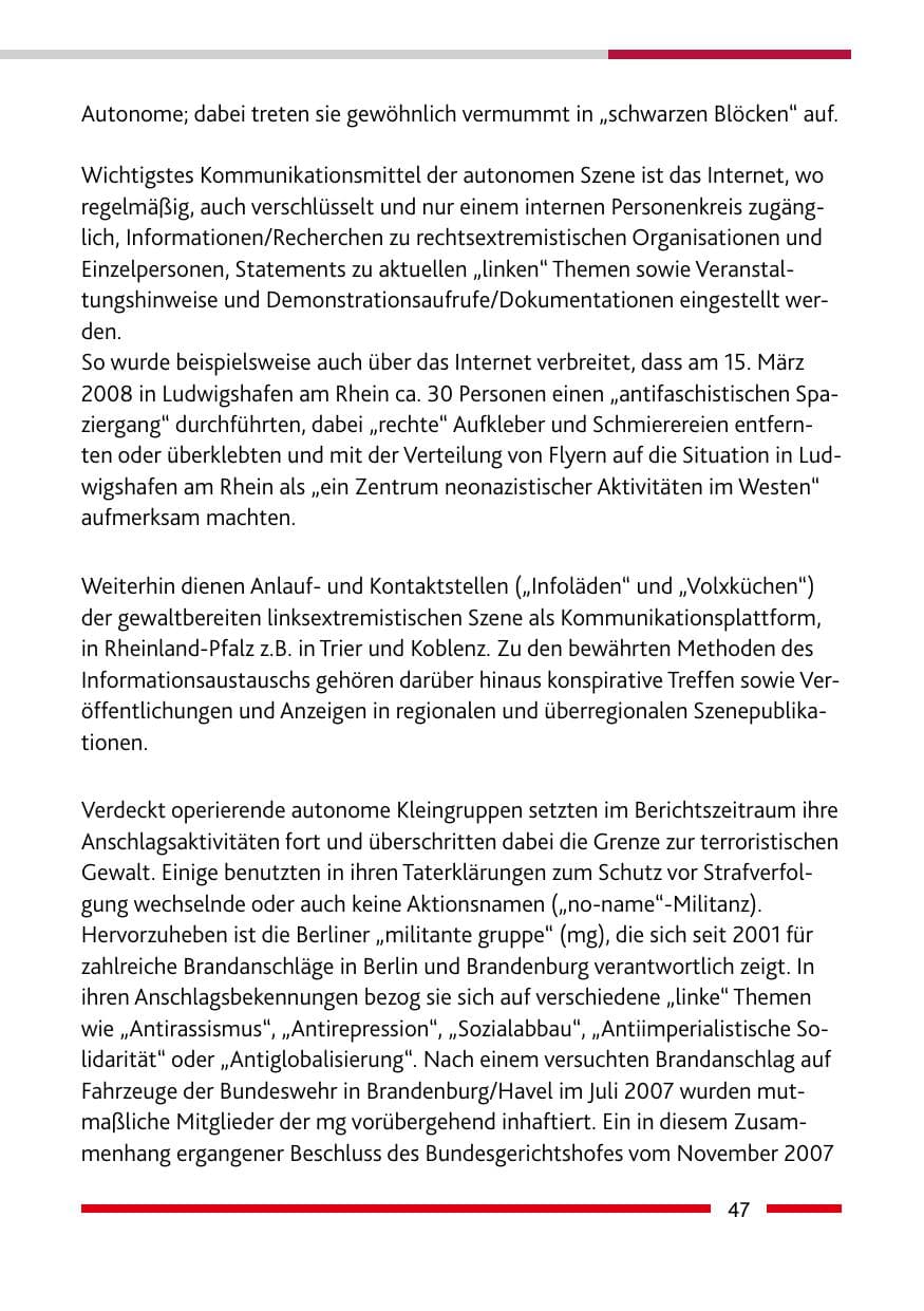 Seite 49 des Verfassungsschutzbericht 2008 Rheinland-Pfalz