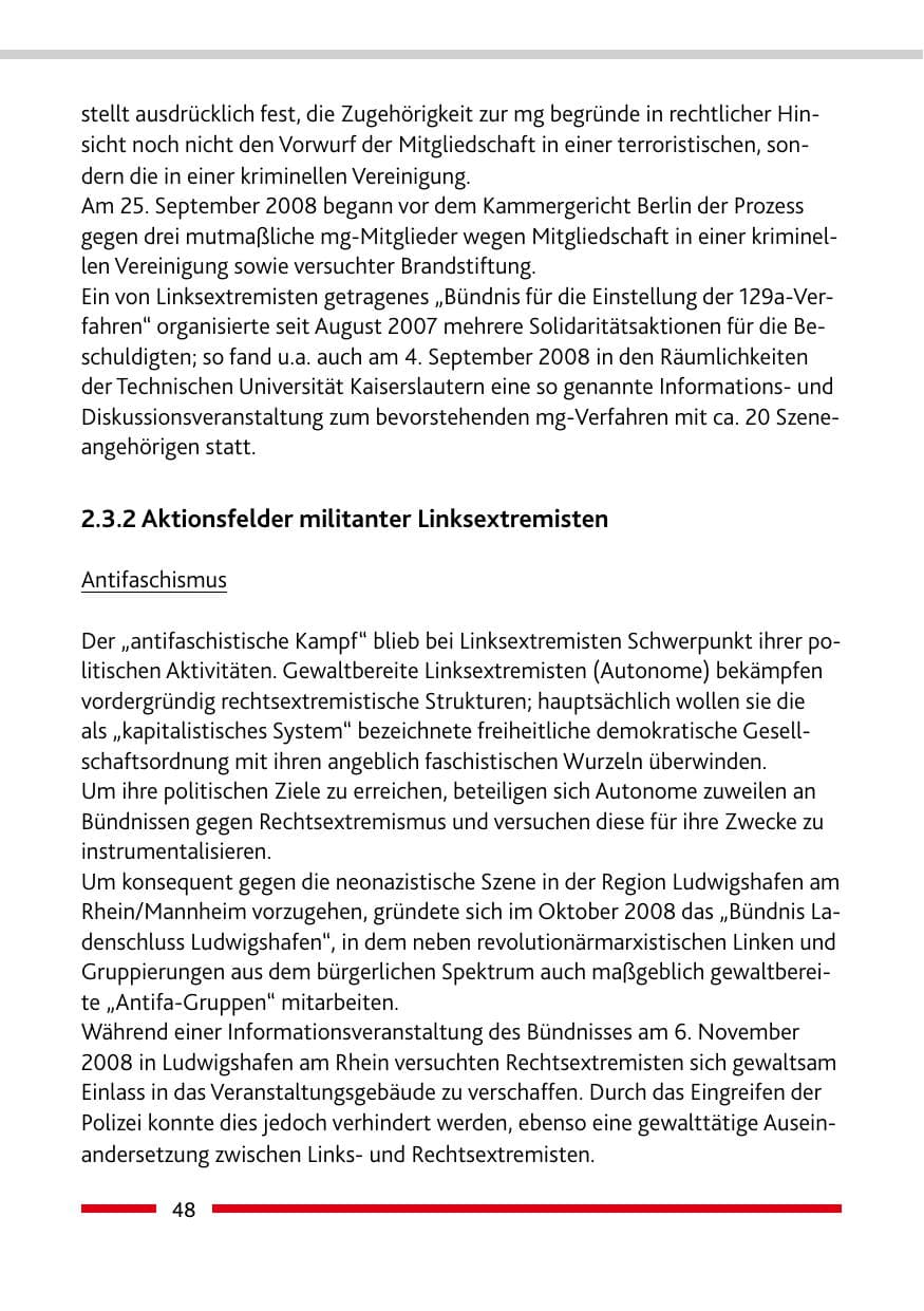 Seite 50 des Verfassungsschutzbericht 2008 Rheinland-Pfalz