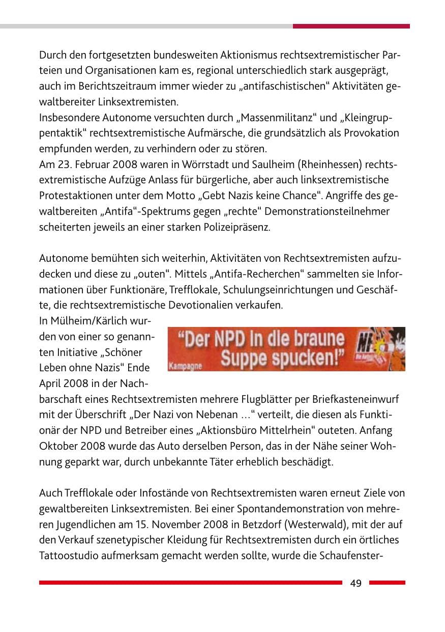 Seite 51 des Verfassungsschutzbericht 2008 Rheinland-Pfalz