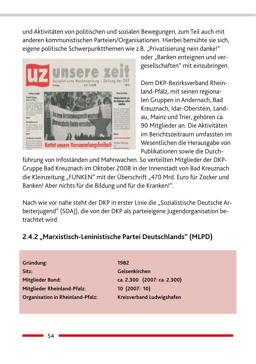 Seite 56 des Verfassungsschutzbericht 2008 Rheinland-Pfalz