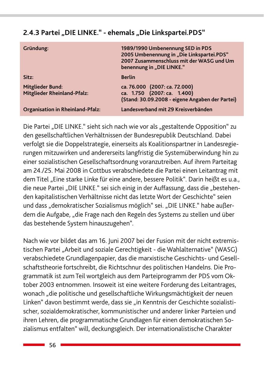Seite 58 des Verfassungsschutzbericht 2008 Rheinland-Pfalz