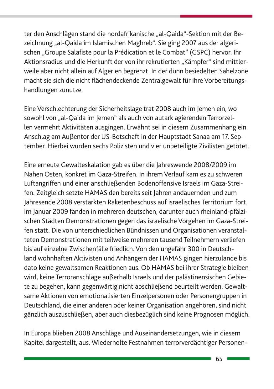 Seite 67 des Verfassungsschutzbericht 2008 Rheinland-Pfalz