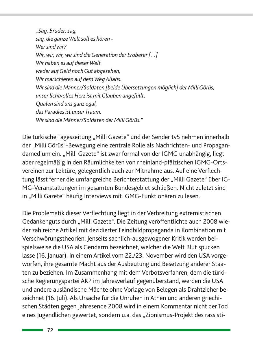 Seite 74 des Verfassungsschutzbericht 2008 Rheinland-Pfalz