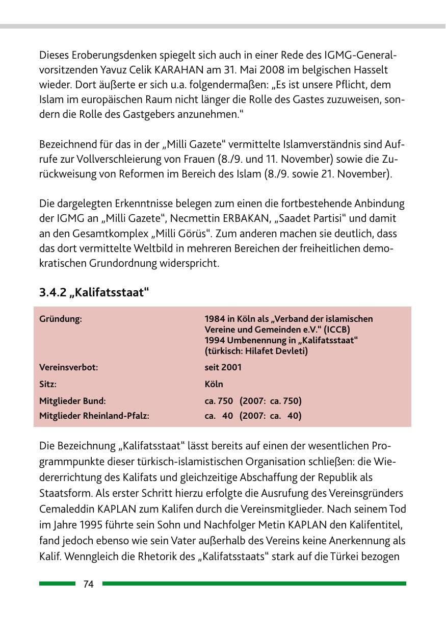 Seite 76 des Verfassungsschutzbericht 2008 Rheinland-Pfalz