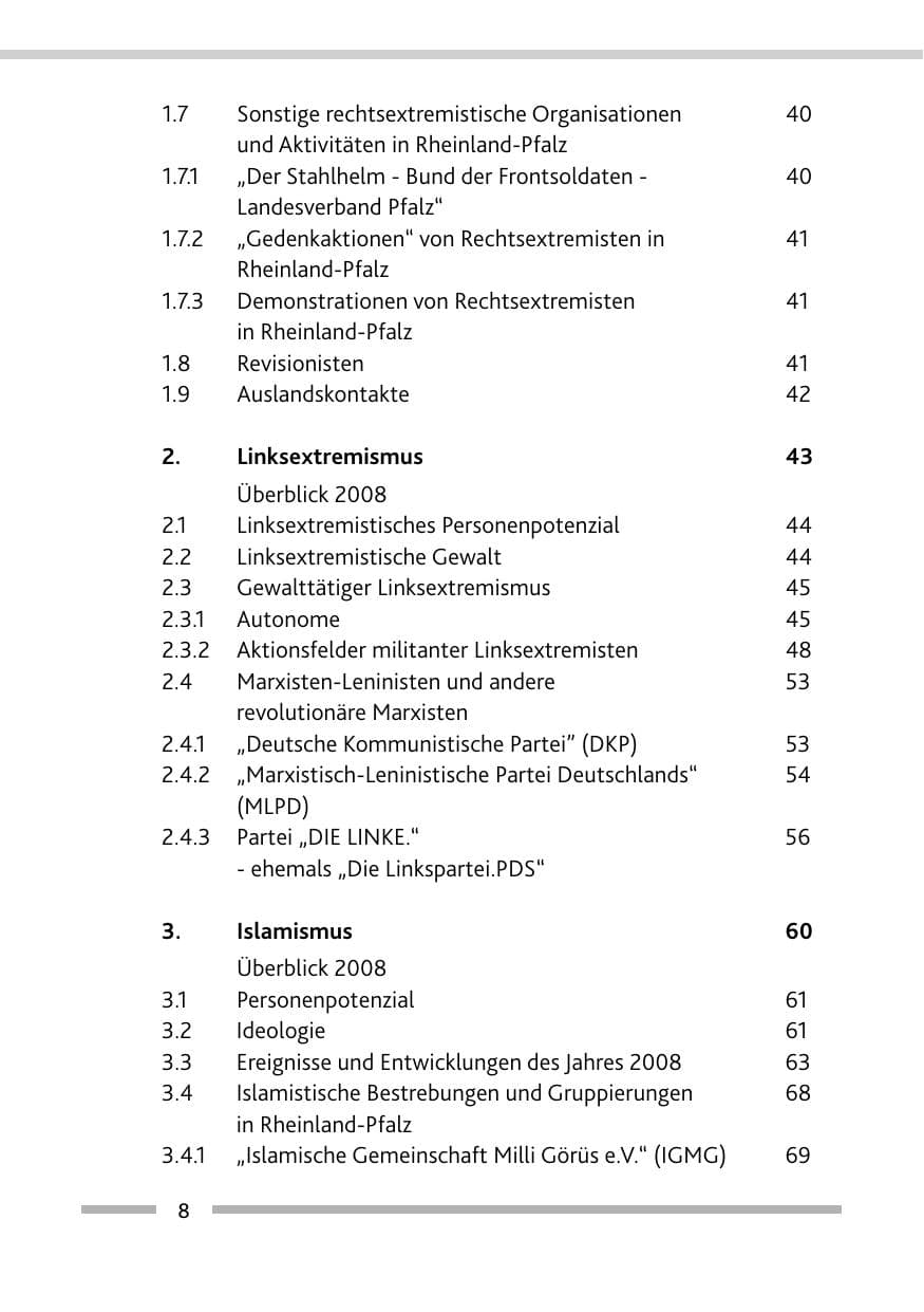 Seite 10 des Verfassungsschutzbericht 2008 Rheinland-Pfalz