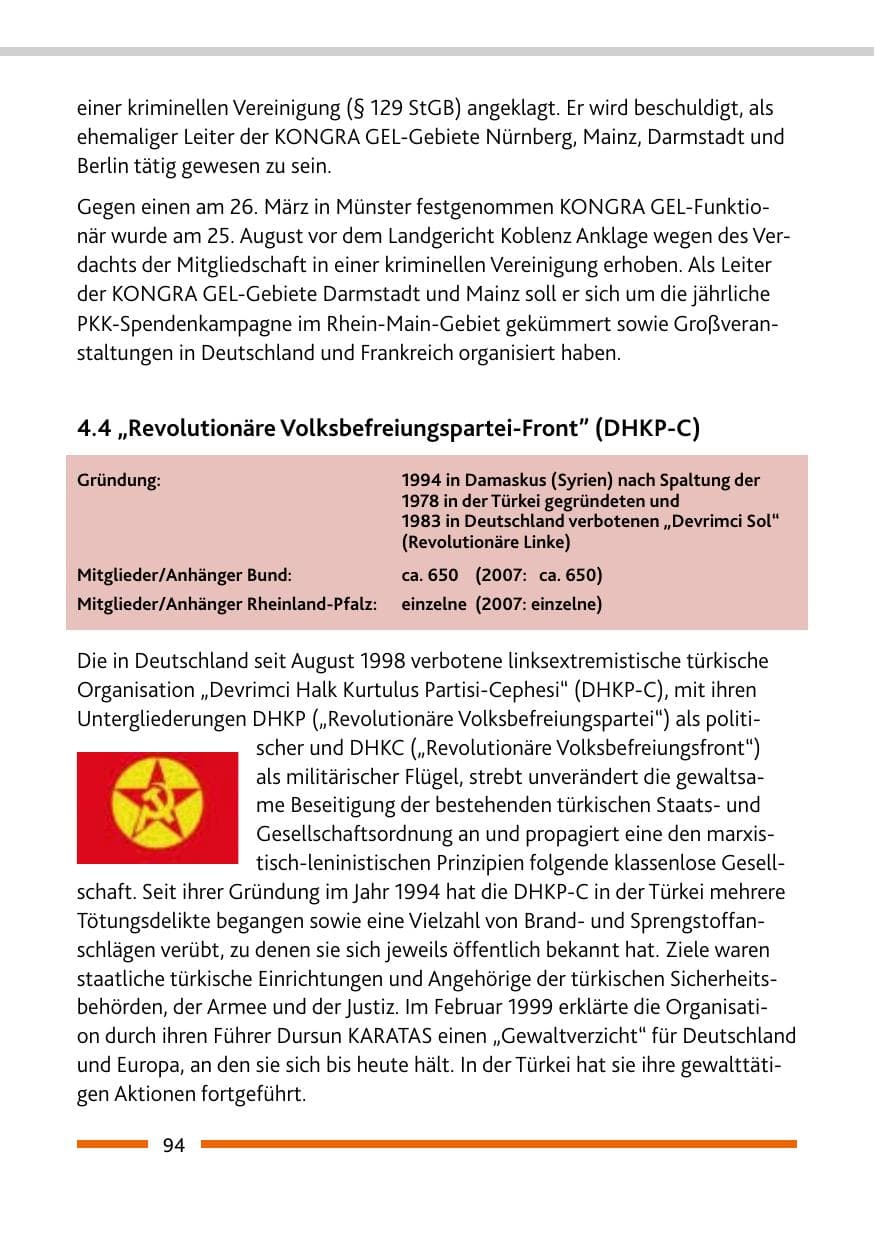 Seite 96 des Verfassungsschutzbericht 2008 Rheinland-Pfalz