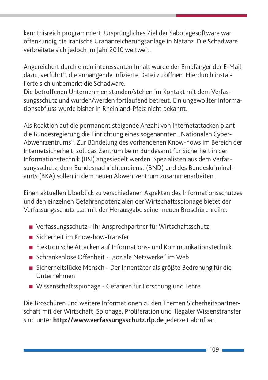 Seite 111 des Verfassungsschutzbericht 2010 Rheinland-Pfalz