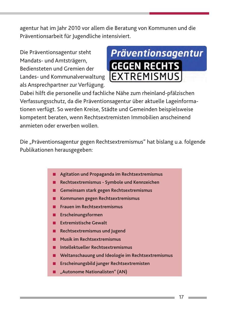 Seite 19 des Verfassungsschutzbericht 2010 Rheinland-Pfalz