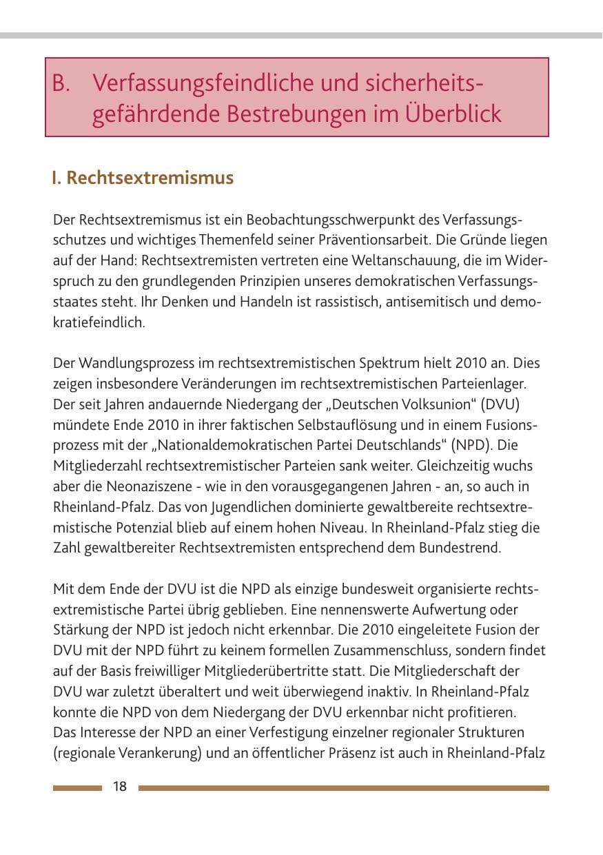 Seite 20 des Verfassungsschutzbericht 2010 Rheinland-Pfalz