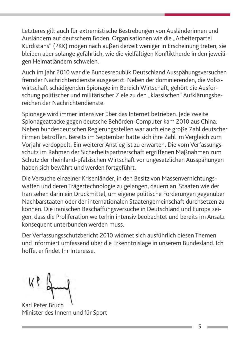 Seite 7 des Verfassungsschutzbericht 2010 Rheinland-Pfalz